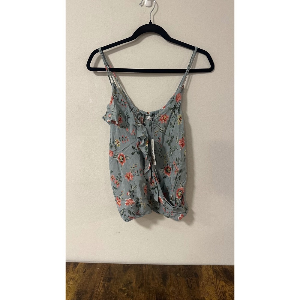 Mango MNG Suit Floral Ruffle Faux Wrap Camisole Top Blue Pink Small NWT